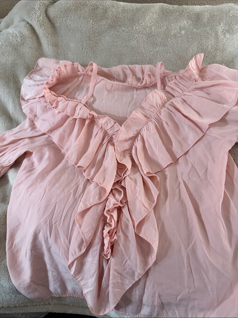 Women's Pink Ruffled V-Neck Blouse